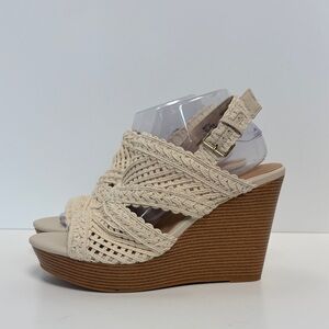 Torrid Crochet Cage Wedge Heels Womens 10.5WW Sandals Cream Platform Shoes NWOT